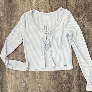 Hollister Light Blue Ribbed Tie-Front Blouse